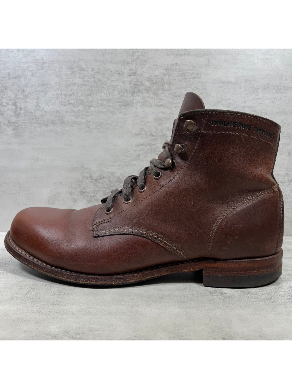 Wolverine 1000 Mile Plain Toe Leather Boots - Men's Size 8 - Brown
